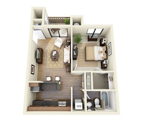 Floor plan for 1 bed, 1 bath, 694 sqft